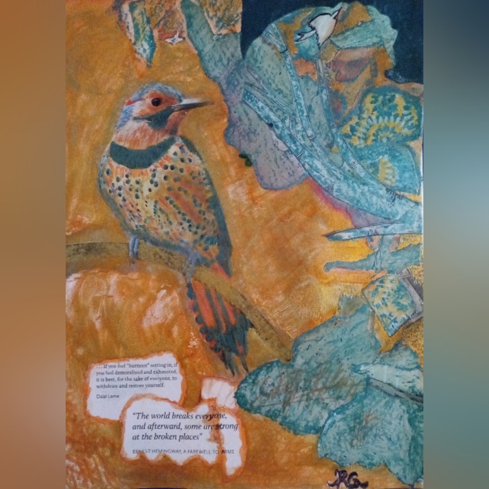 Mixed Media oil pastel, colored pencil, collage. Artist: Tonya Gross